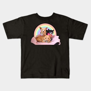 Three Chihuahuas in a rainbow basket Kids T-Shirt